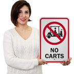 SmartSign - K-8348-AL-12x18 "No Carts" Golf Course Sign | 12" x 18" Aluminum Black/Red on White