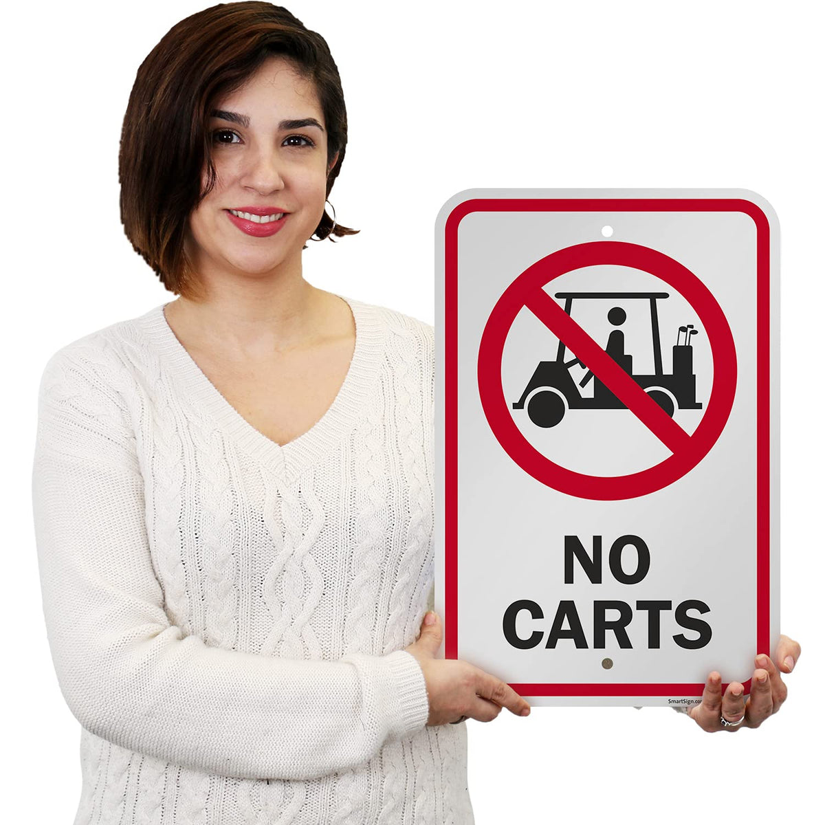 SmartSign - K-8348-AL-12x18 "No Carts" Golf Course Sign | 12" x 18" Aluminum Black/Red on White