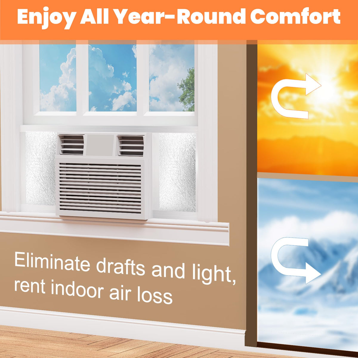 GCGOODS Window Air Conditioner Insulated Foam Panels with Double-Sided Aluminum Foil, Indoor & Outdoor Surround Insulation Side Panel with Top Seal Tape for Window AC Unit, Reflected Light & Heat