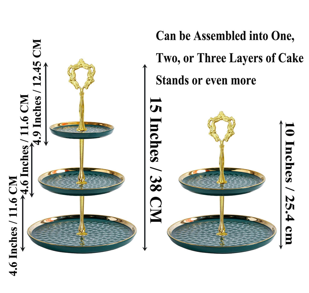 8 Sets 13.5’’ 3-Tier Cake Tray Stand Handle, Multi-Tier Metal Dessert Fruit Center Rod Heavy Duty Hardware Holder for Wedding Party Birthday Cupcake Platter Stand Fittings - Gold Flowers