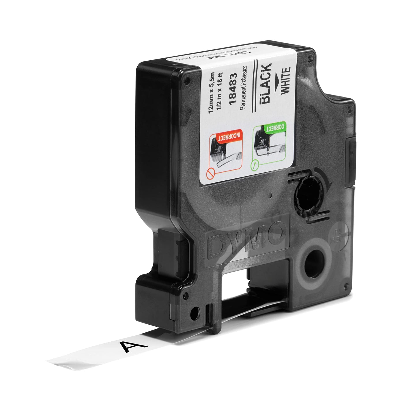 DYMO Rhino Industrial Permanent Polyester Labels, 1/2", Black Print on White Tape 1/2" (12MM)