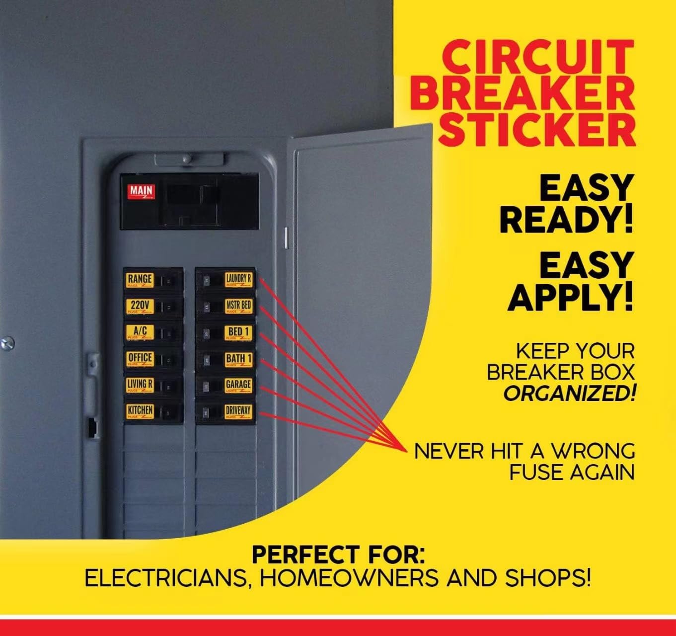 Premium Durable Circuit Breaker Labels, 129 Waterproof Fuse Box Stickers, Easy to Read and Install (Yellow, 1) Yellow