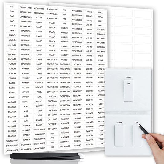 328 Pieces Light Switch Label Sticker Clear Transparent with Text,Waterproof Switch Panel Labels for Home Kitchen Bathroom Office,Include Blank Labels and Tweezer