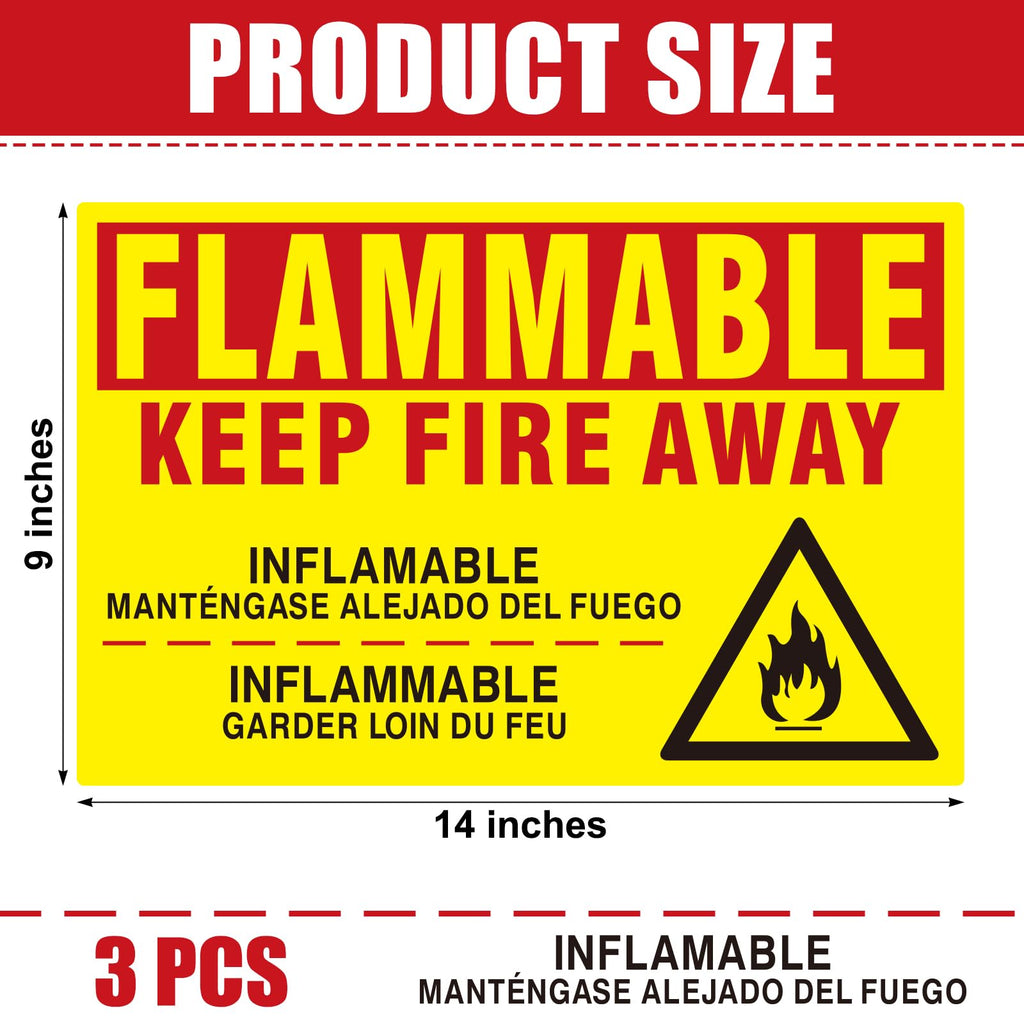 3 Pcs Flammable Keep Fire Away Decal, 9 x 14 Inch