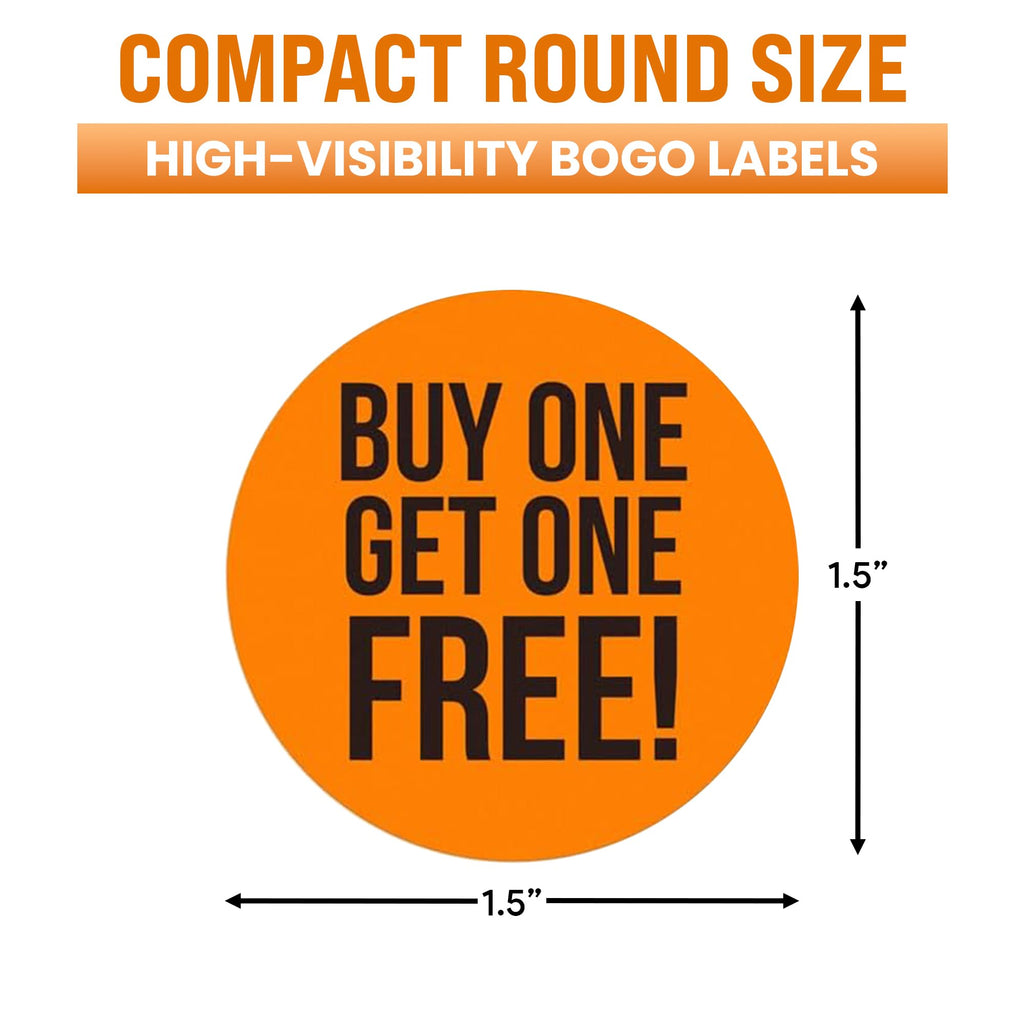 500pcs BOGO Stickers, 1.5" Diameter, Fluorescent Orange