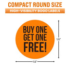 500pcs BOGO Stickers, 1.5" Diameter, Fluorescent Orange