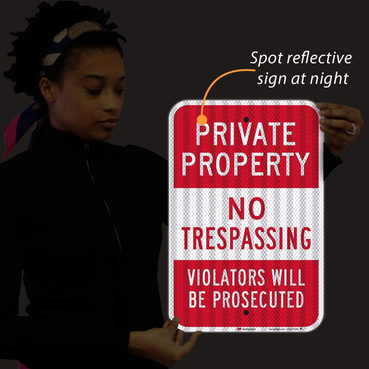 SmartSign Private Property No Trespassing Sign, Violators Prosecuted Sign, 12 x 18 Inches 3M High Intensity Grade Reflective Aluminum, USA Made 12" x 18"