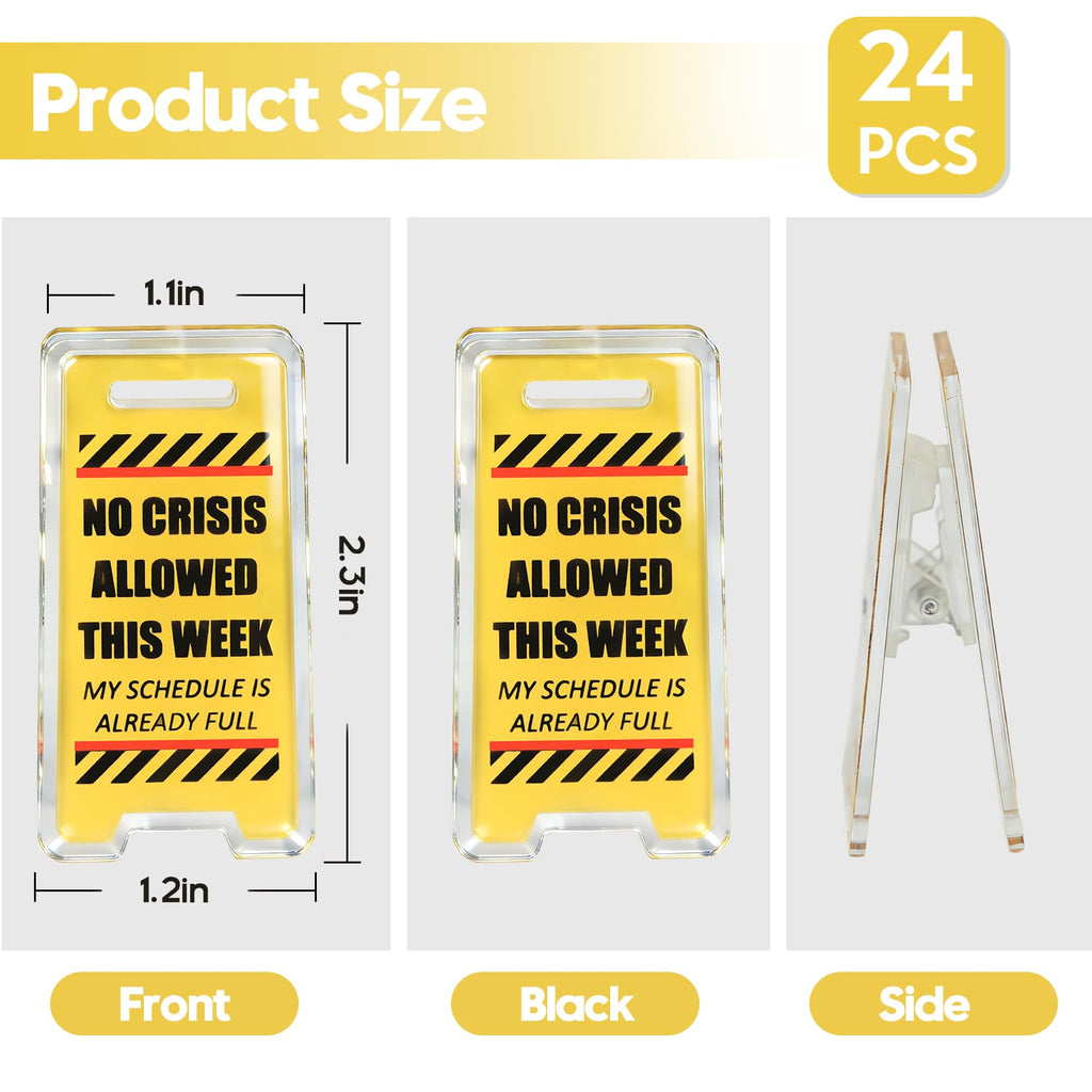 24 Pack Funny Office Desk Signs, Mini Acrylic Yellow Caution Desk Signs