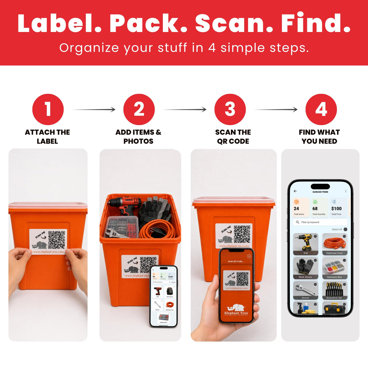 QR Code Labels for Storage Bins – 40 Smart QR Code Stickers, Scannable QR Labels for Tote Bins, Moving Box Labels, Home Organization, Packing Supplies & Inventory Tracking