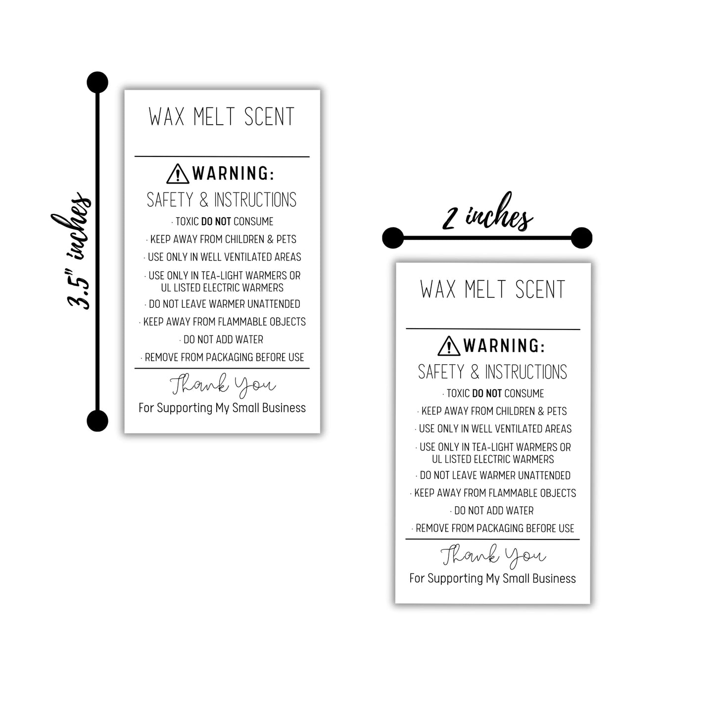 Wax Melt Scent Instruction Card Stickers 250 Pieces/roll 2 x 3.5” DIY Warning Labels Safety and Instructions Minimalist White