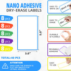 Dry Erase Labels Stickers, 3x5 Inch Reusable Notes for Storage Bins, 40 Pcs