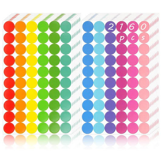 SallyFashion 2160PCS 3/4" Colored Coding Dot Labels - 12 Color Polka Circle Stickers for Classroom, Garage Sales, Papers Etc