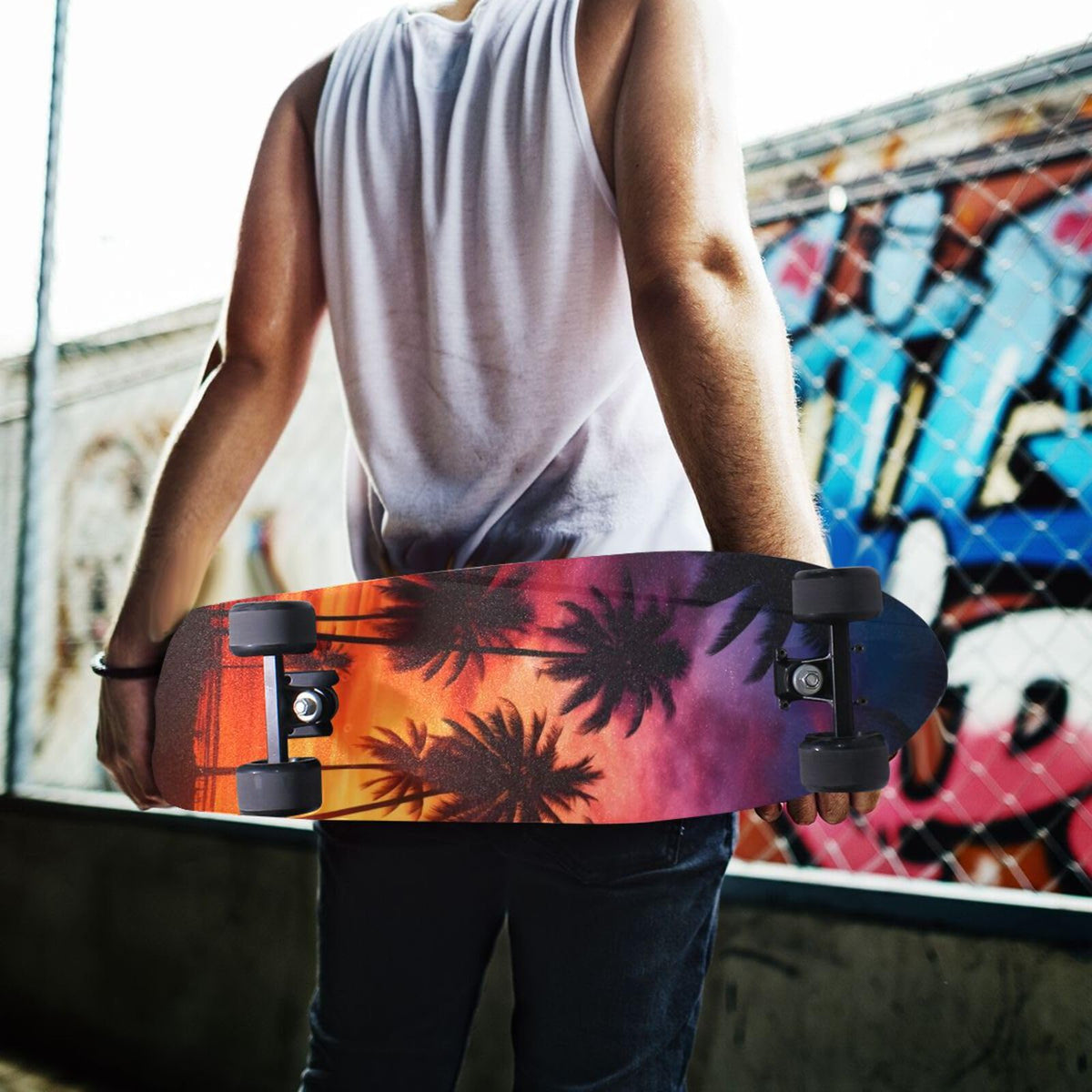 ALAZA Longboard Grip Tape Skateboard Grip Tape Sheets Design Silhouette Palm Trees Tropical 33"X 9" Bubble Free Anti Slip Scooter Deck Sand Paper for Rollerboard 33.1x9.1in Orange