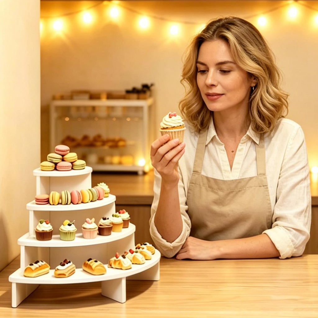 4 Tier Dessert Stands,Buffet Risers Display, White Perfume Shelf