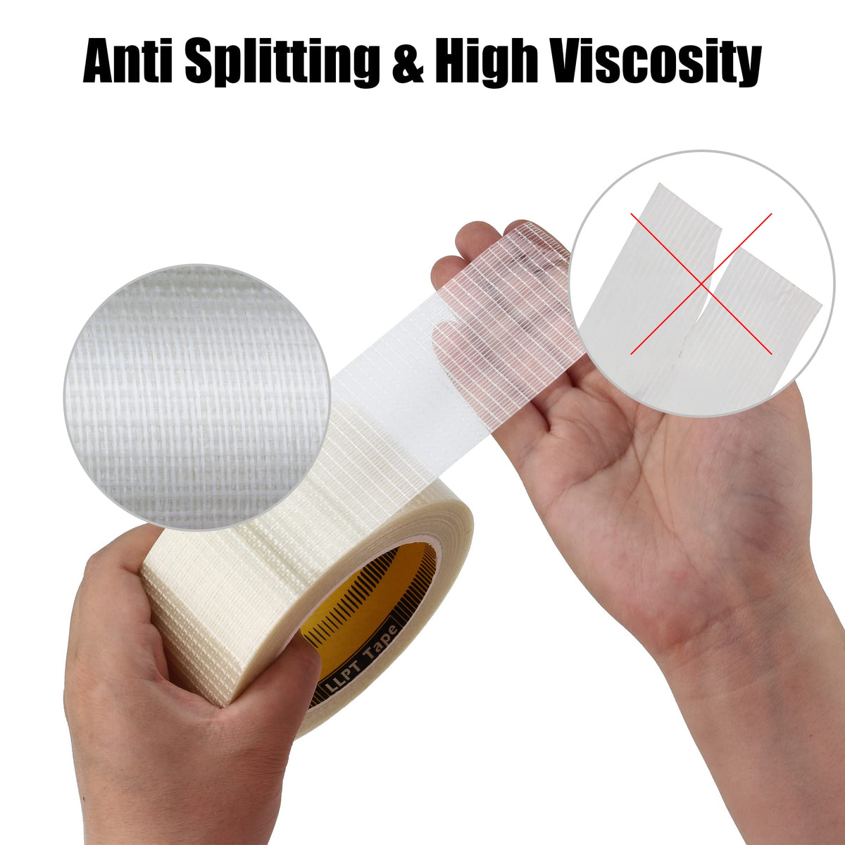 LLPT Filament Strapping Tape Fiberglass Mesh Reinforced 3/4" x 36 Yards Each 6.2 Mil 4 Pack Heavy Duty Packing Tape for Mailing Shipping Boxes Bundling (TGT1933TT04) 3/4" x 36 yds