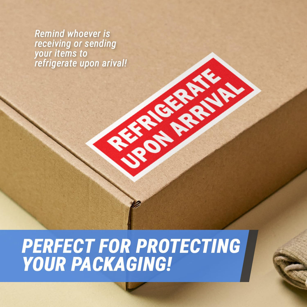 1.25 x 4 Inch, REFRIGERATE Upon Arrival Labels, Red, 4 Packs