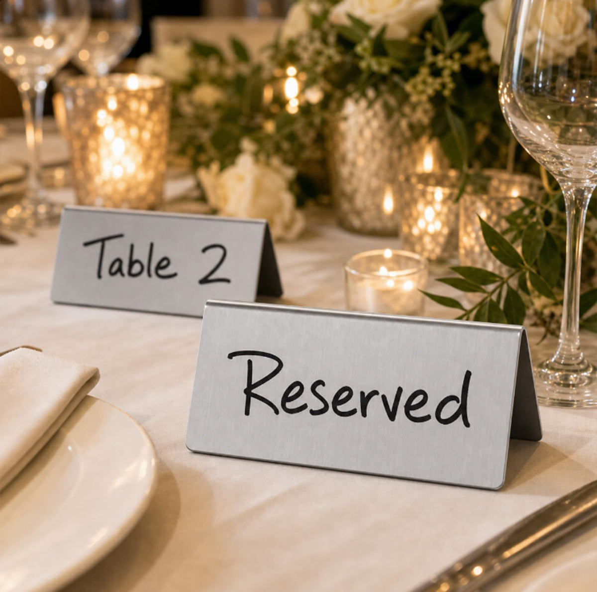 Tudomro 24 Pack Stainless Steel Table Tent Sign 3x1.5" for Party Buffet