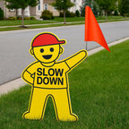 Kids Slow Down Sign with Flag for Yard – Caution Children at Play, Kids Playing Slow Down Marker for Neighborhood Street Safety (yellow) yellow