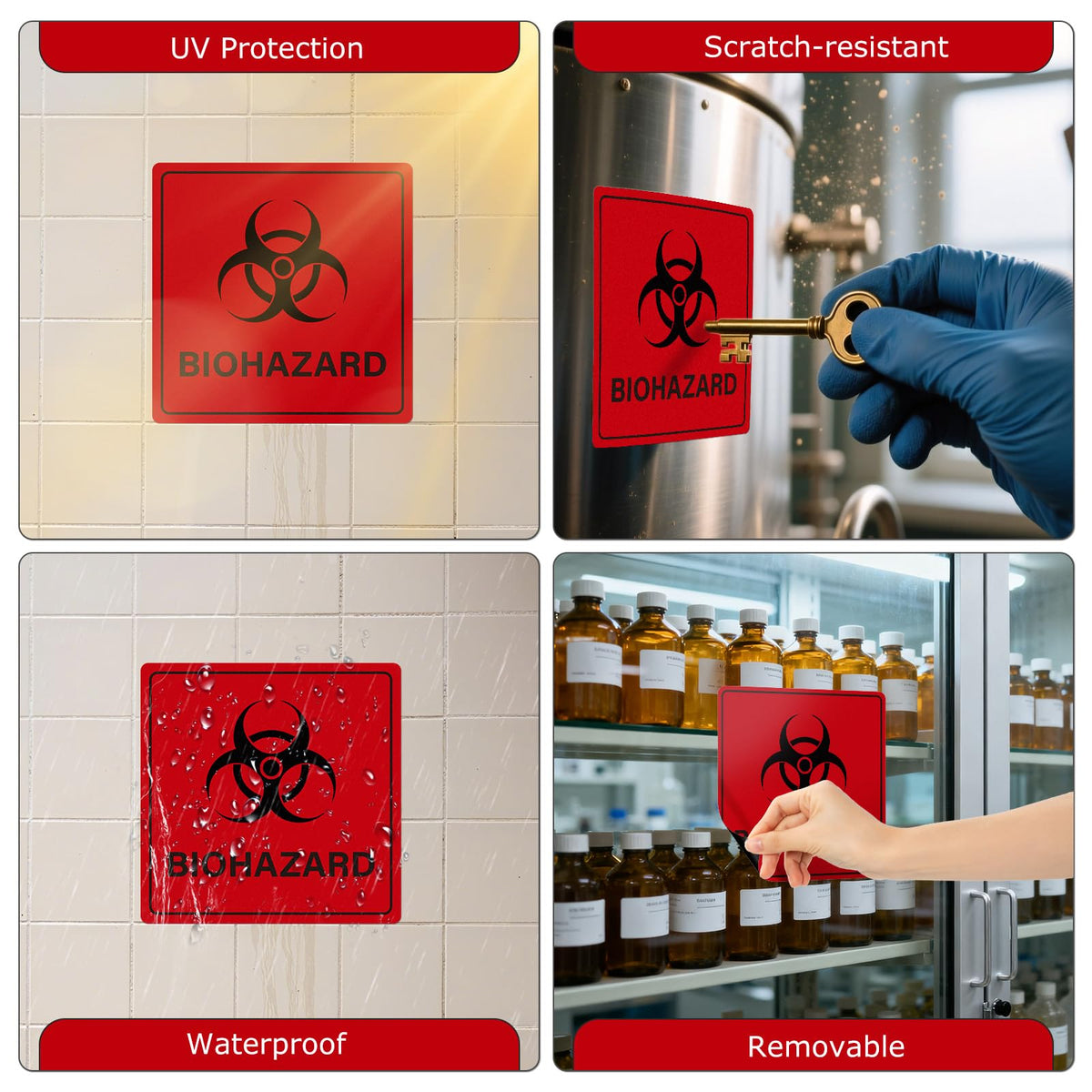 20 Pack Biohazard Warning Stickers 6" x 6" Large Red Self-Adhesive Biohazard Sign Waterproof & Tear-Resistant Safety Signs for Labs Medical Waste Hazardous Containers Facility Warning