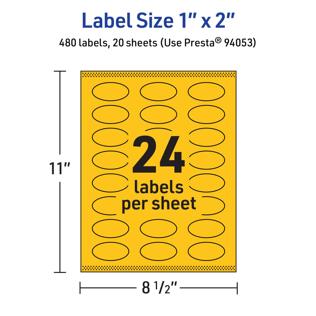 Avery Printable Oval Labels, Sure Feed Technology, 1" x 2", Bright Yellow Labels, Print-to-The-Edge, Laser/Inkjet Printable, 480 Total, Great for Soaps and Candles 480 labels