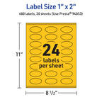 Avery Printable Oval Labels, Sure Feed Technology, 1" x 2", Bright Yellow Labels, Print-to-The-Edge, Laser/Inkjet Printable, 480 Total, Great for Soaps and Candles 480 labels