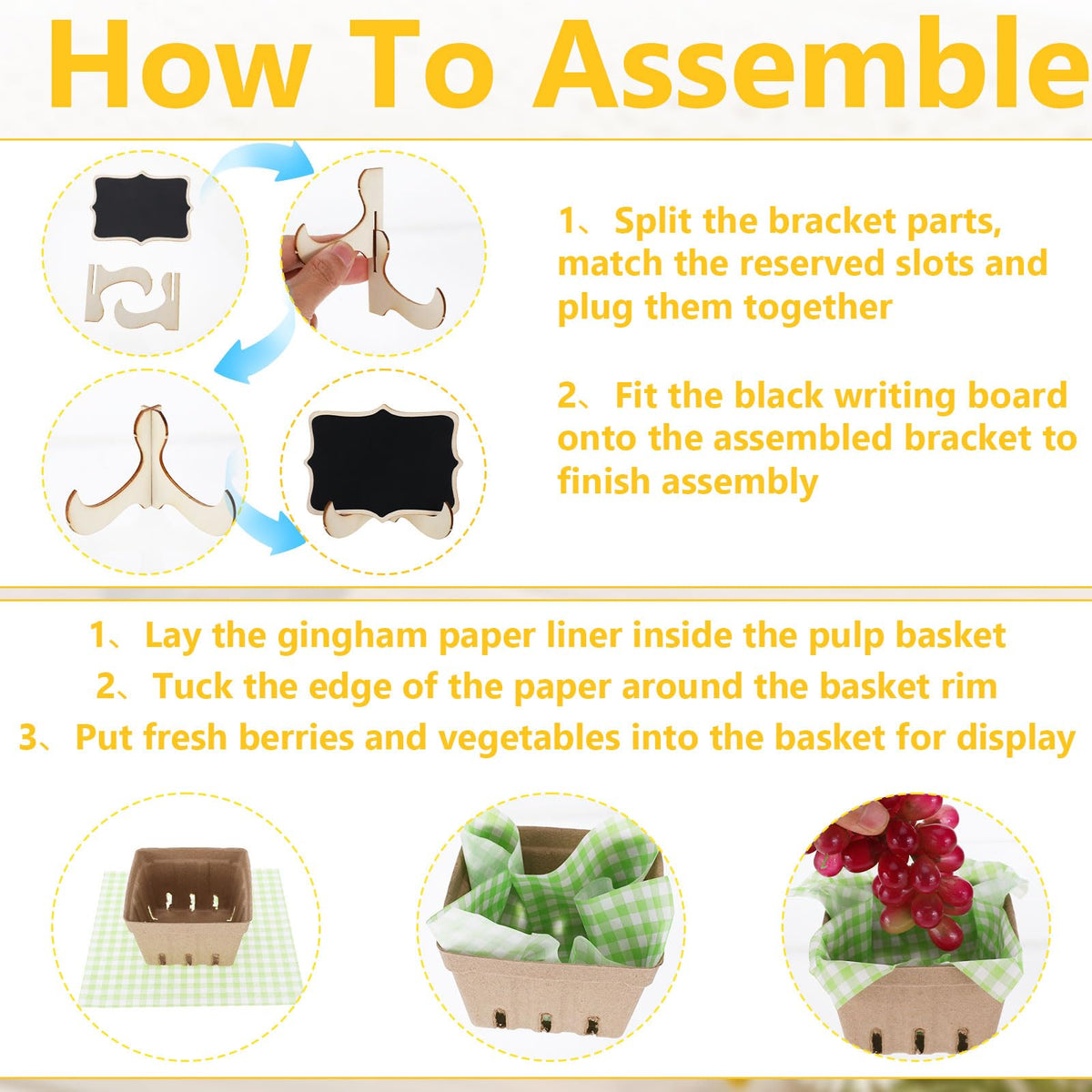 24 Set Farmers Market Decor-Baskets Greaseproof Paper Chalkboard & Marker