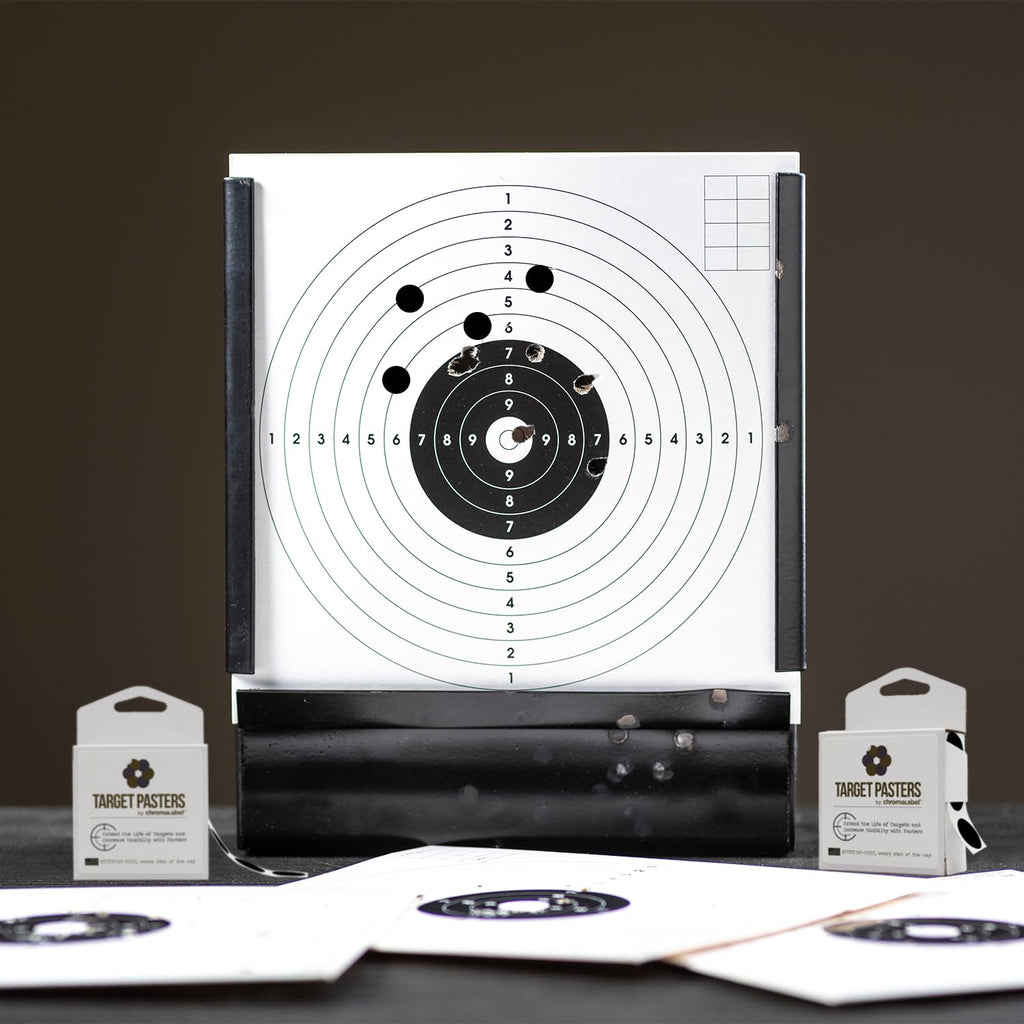 ChromaLabel 0.75-inch black round target pasters for shooting and marksmanship, 1000 labels per dispenser box