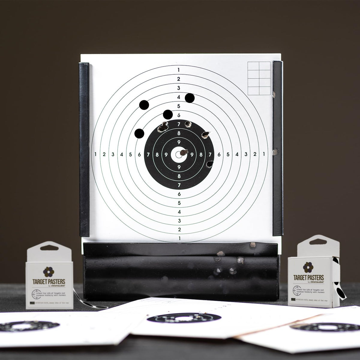 ChromaLabel 0.75-inch black round target pasters for shooting and marksmanship, 1000 labels per dispenser box