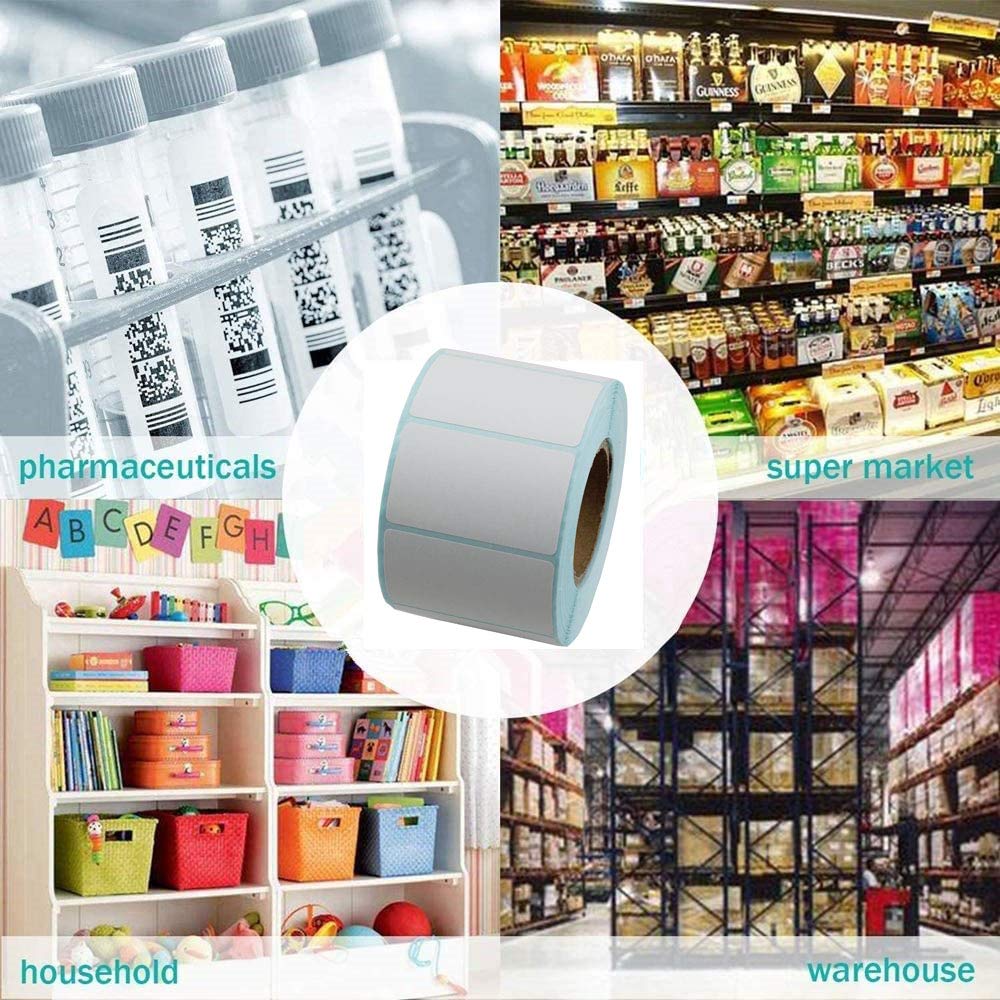 Self Adhesive Label Sticker 4 Rolls, Blank White Rectangle Address Thermal Label Roll Sticky Write On Note Mark for Office Kitchen Printer