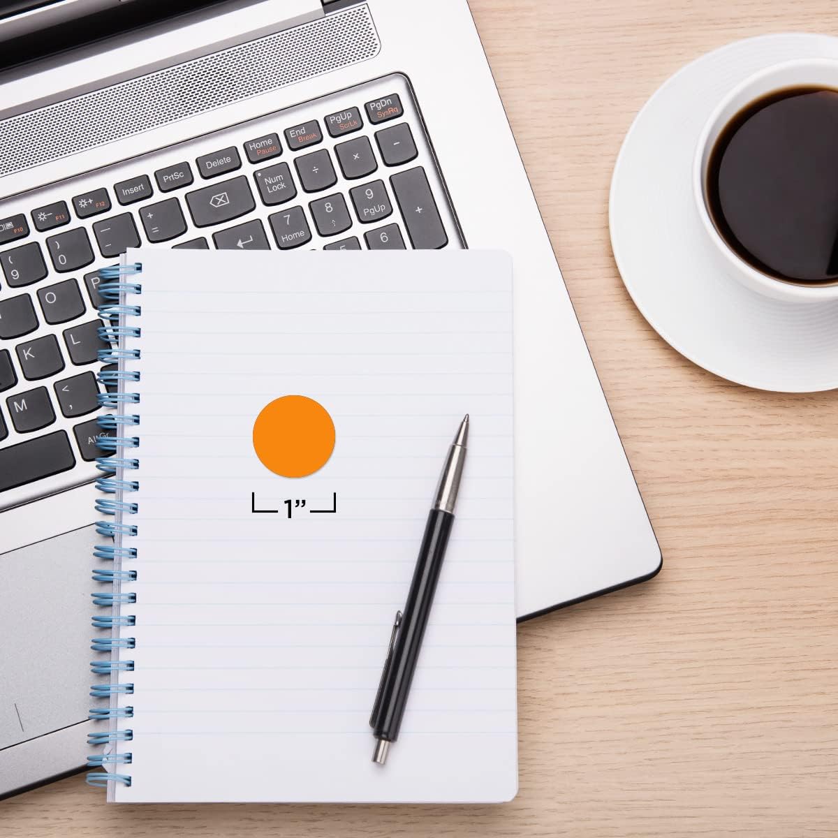 ChromaLabel 1-inch round removable color code dot stickers in orange, pack of 1000 for labeling and organization.