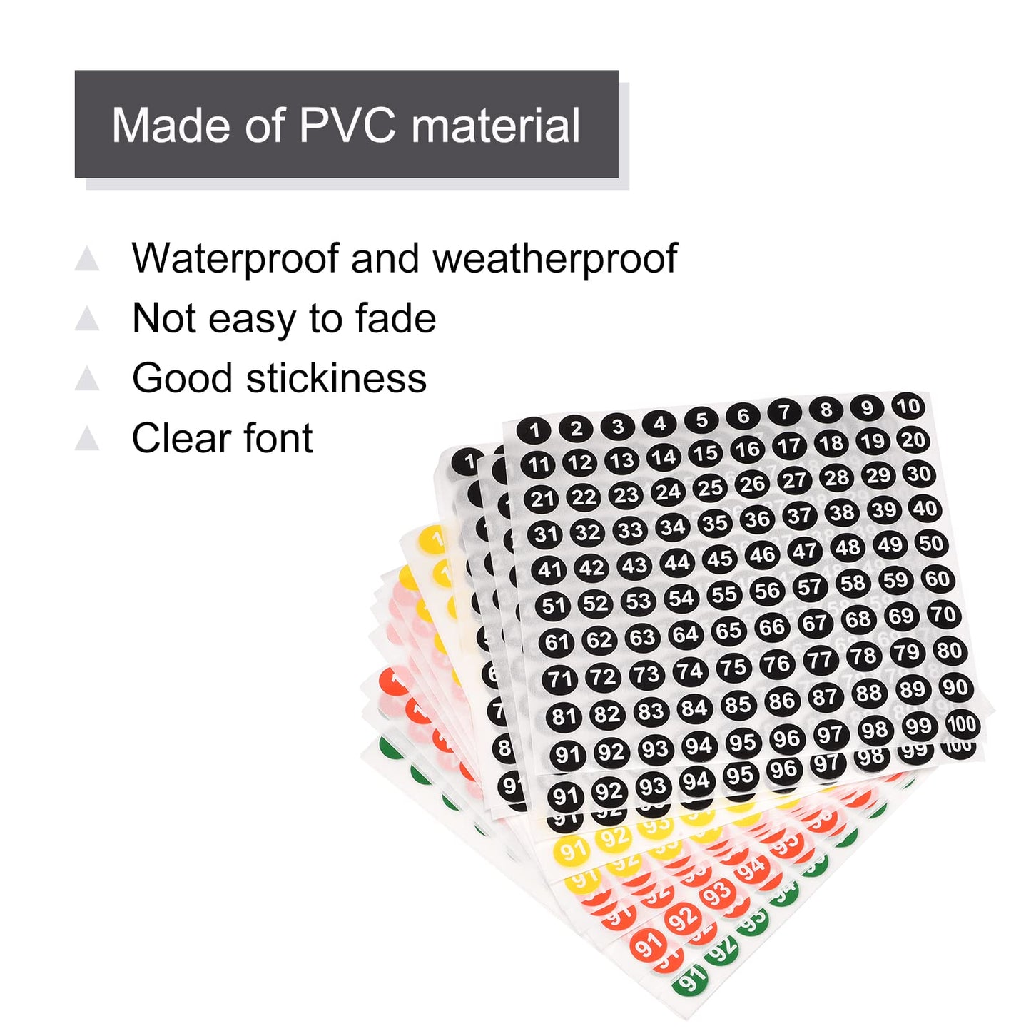 MECCANIXITY 1 to 100 Number Stickers Number Label Self Adhesive Marked Sticker 10mm/0.4" for Classification, 5 Color, Pack of 25