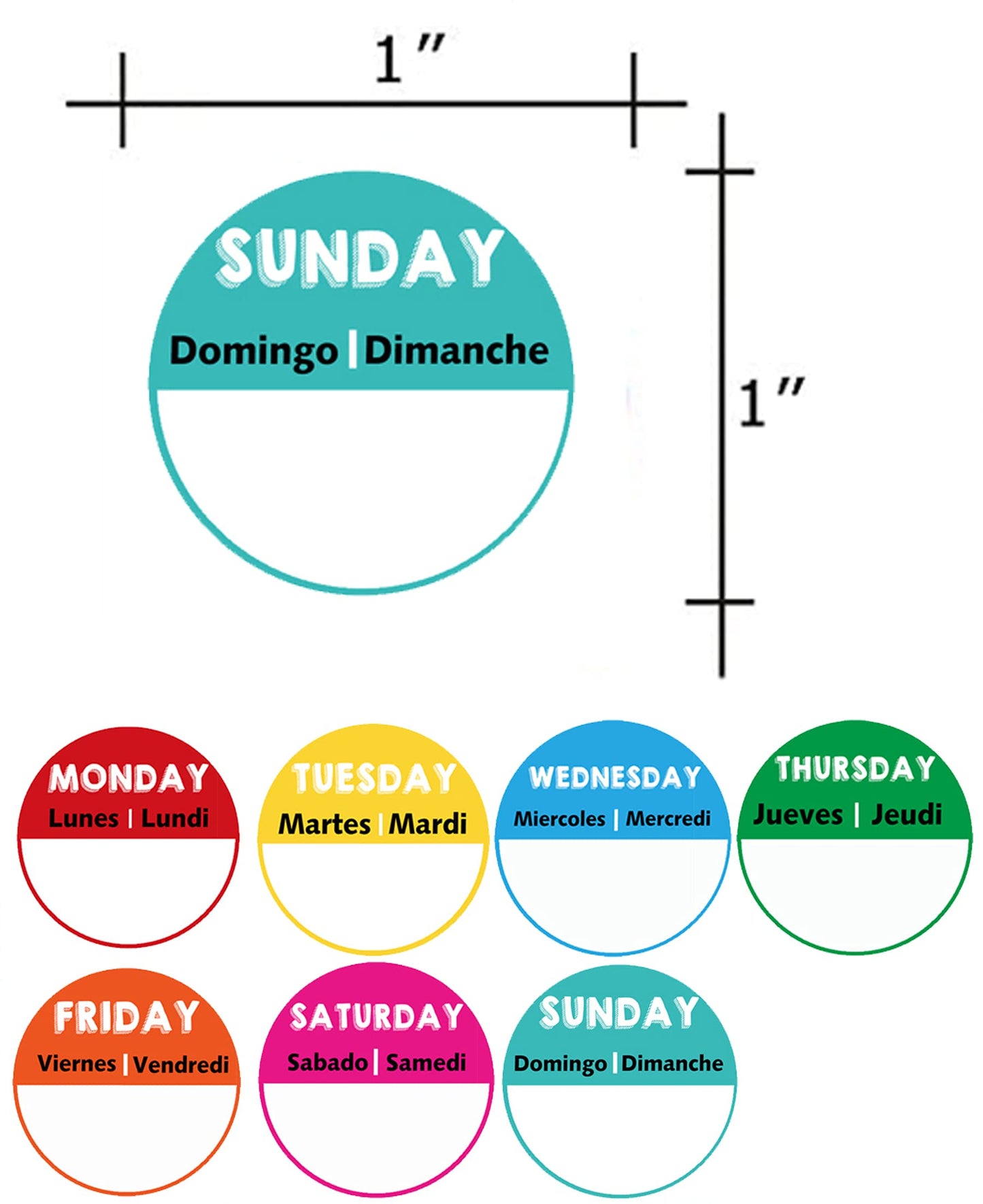 Day of The Week Labels 1050pcs Removable 7 Day Cycle Tab Weekly Self-Adhesive Mon,Tue,Wed,Thurs,Fri,Sat,Sun Day Dots Stickers for Daily Inventory Management,Food,Restaurant （1 inch） (1) 1