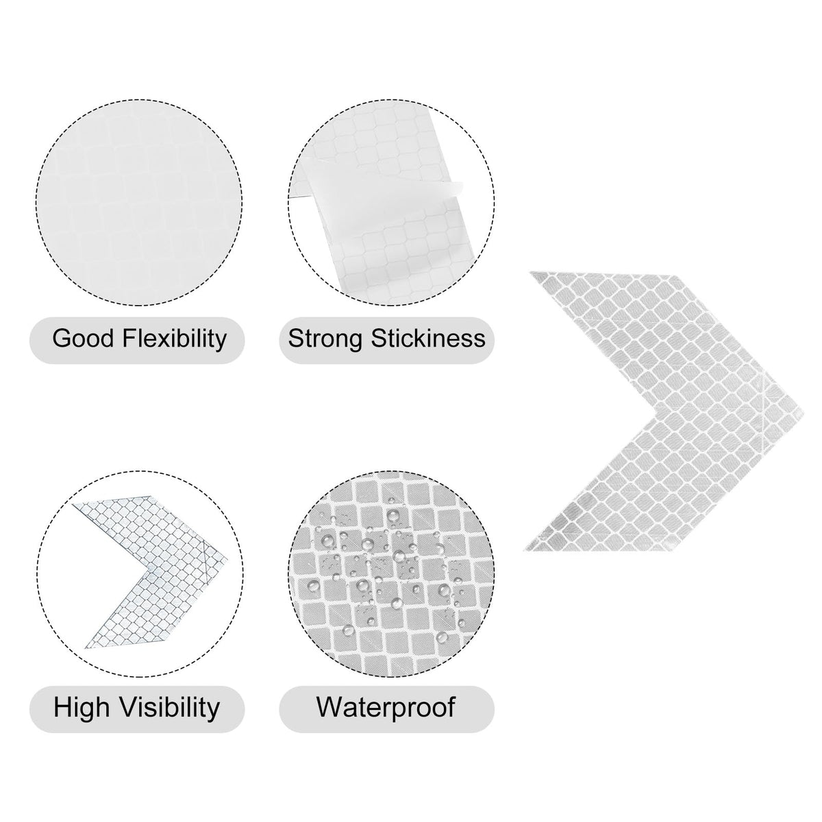 PATIKIL Reflective Stickers, 10 Pack 2.36 x 2.36 Inch Waterproof Adhesive High Visibility Night Caution Warning Arrow Shape Safety Tape Reflector for Trucks Trailers Cars, White