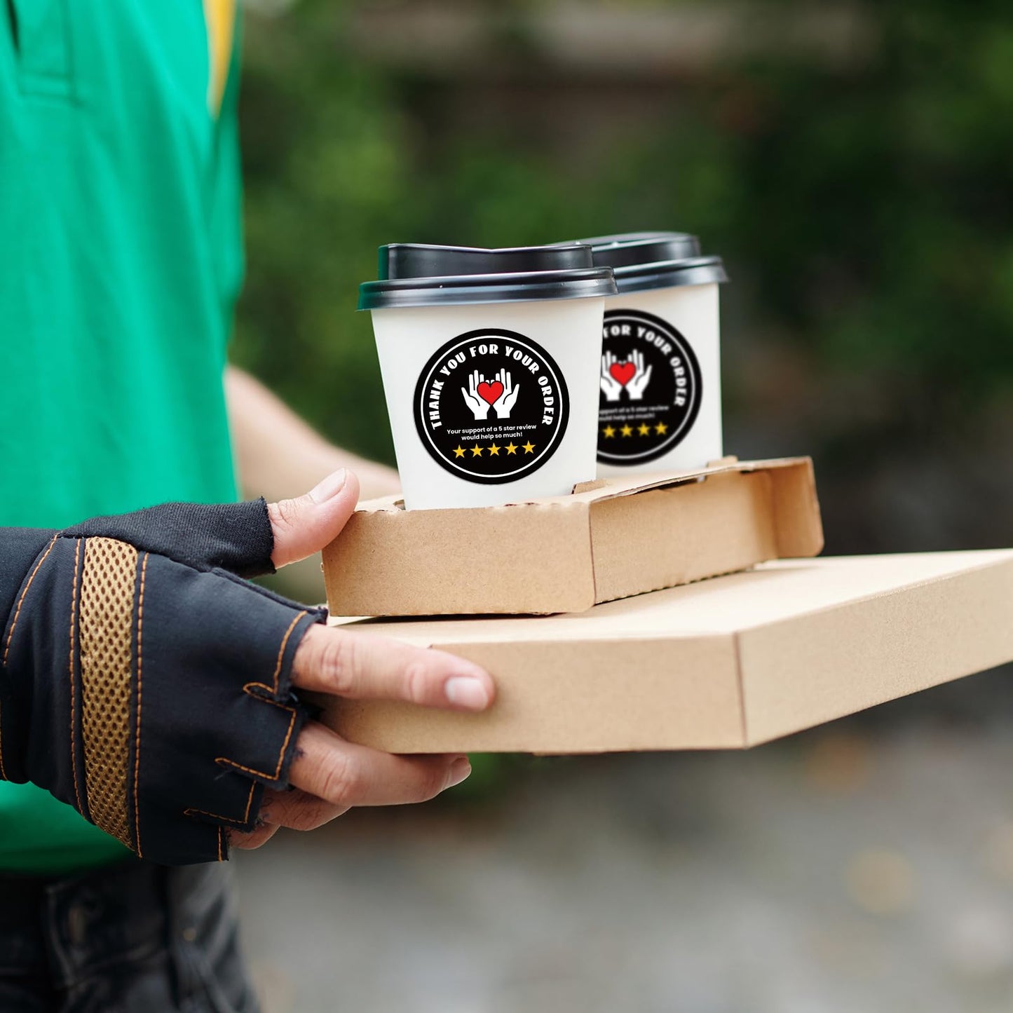 Fulmoon 500 Pcs 2 Inch Thank You for Your Order Stickers 5 Star Review Delivery Labels Freshness Food Delivery Accessories 5 Star Rating Reminder for Shopper Grocery Takeout Driver (Black) Black