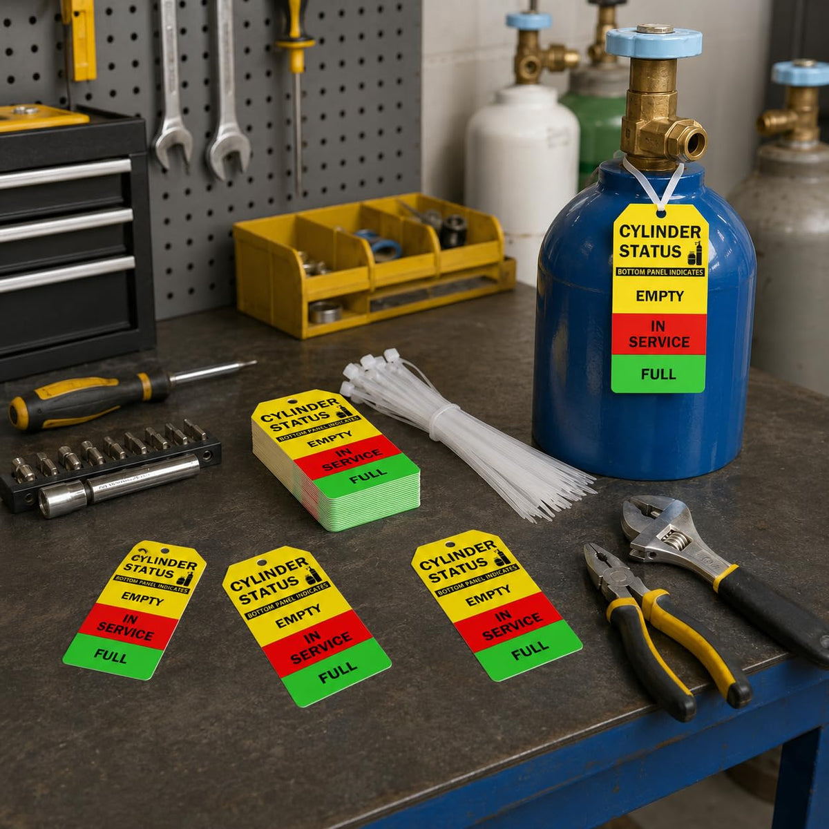 150 Pack Cylinder Status Sign Tags with Strings 2.36x4.7 Inch