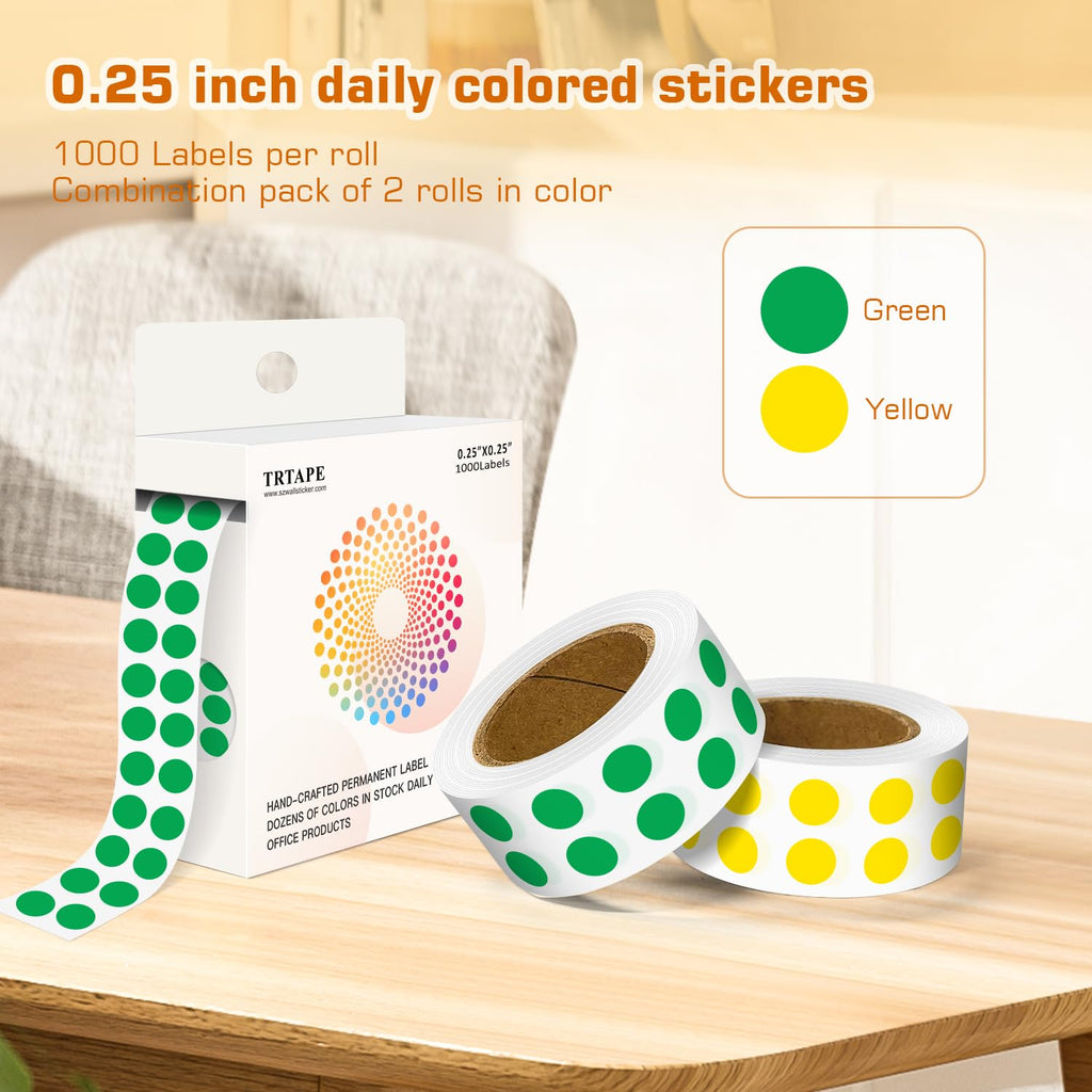 0.25 Inch Small Round Stickers Dot Stickers, 2000 PCS Color Dots Green Yellow 2 Rolls-2000PCS