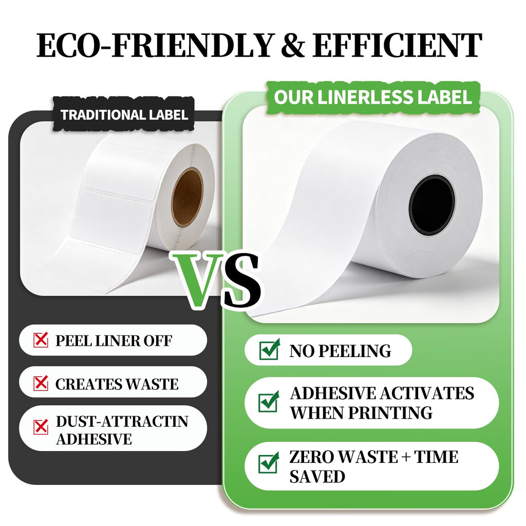 3 1/8" x 170' Sticky Thermal Paper, 6 Rolls, Linerless, BPA Free