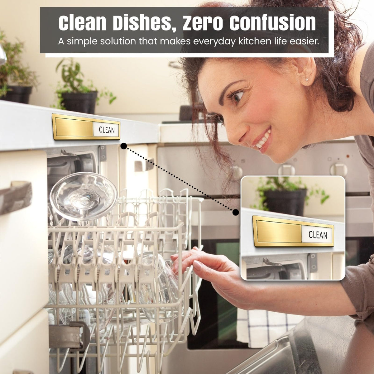 Premium Stainless Steel Clean Dirty Magnet for Dishwasher - Universal Dishwasher Clean Dirty Magnet for All Kitchen Appliances | Smooth Glide & Anti-Rust Frame (7 x 1.6 Inches) (Gold) Gold