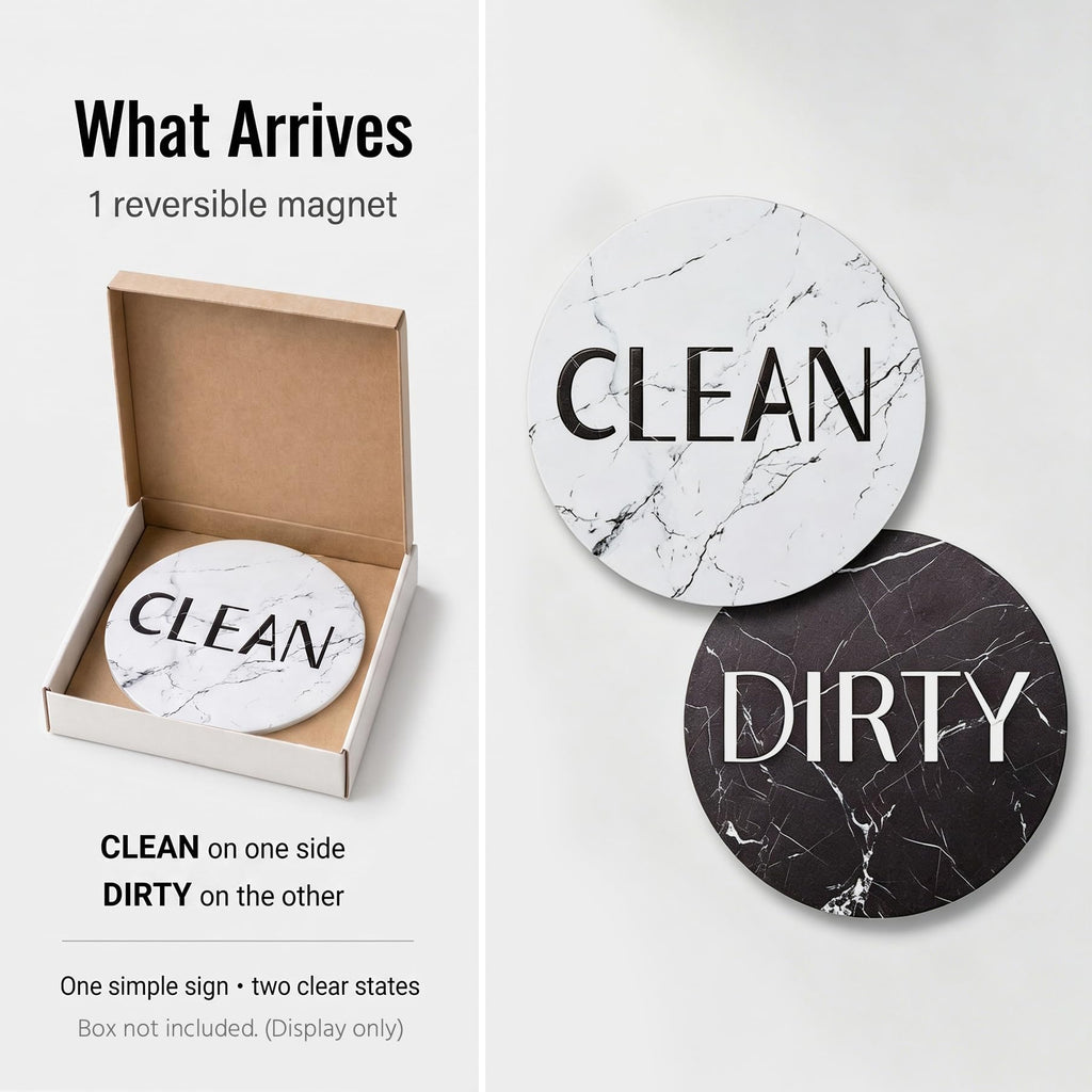 Dishwasher Magnet Clean Dirty Sign, 3.54 Inch Reversible Clean Dirty Magnet for Dishwasher, Waterproof Double Sided Black White Marble Indicator, Kitchen Accessories, 1 Pack