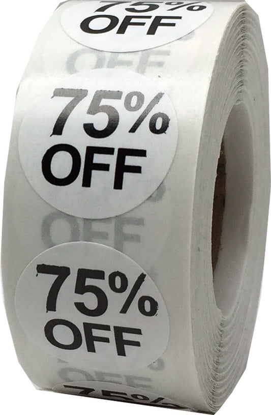 White 75% Percent Off Stickers for Retail 0.75 Inch 500 Adhesive Labels