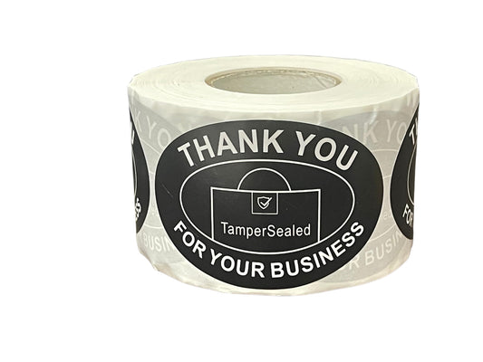 Tamper Sealed - Thank You for Your Business Round Paper Stickers(2"x 3" inch, 500PCS) for Food Containers (Black Roll) Black Roll