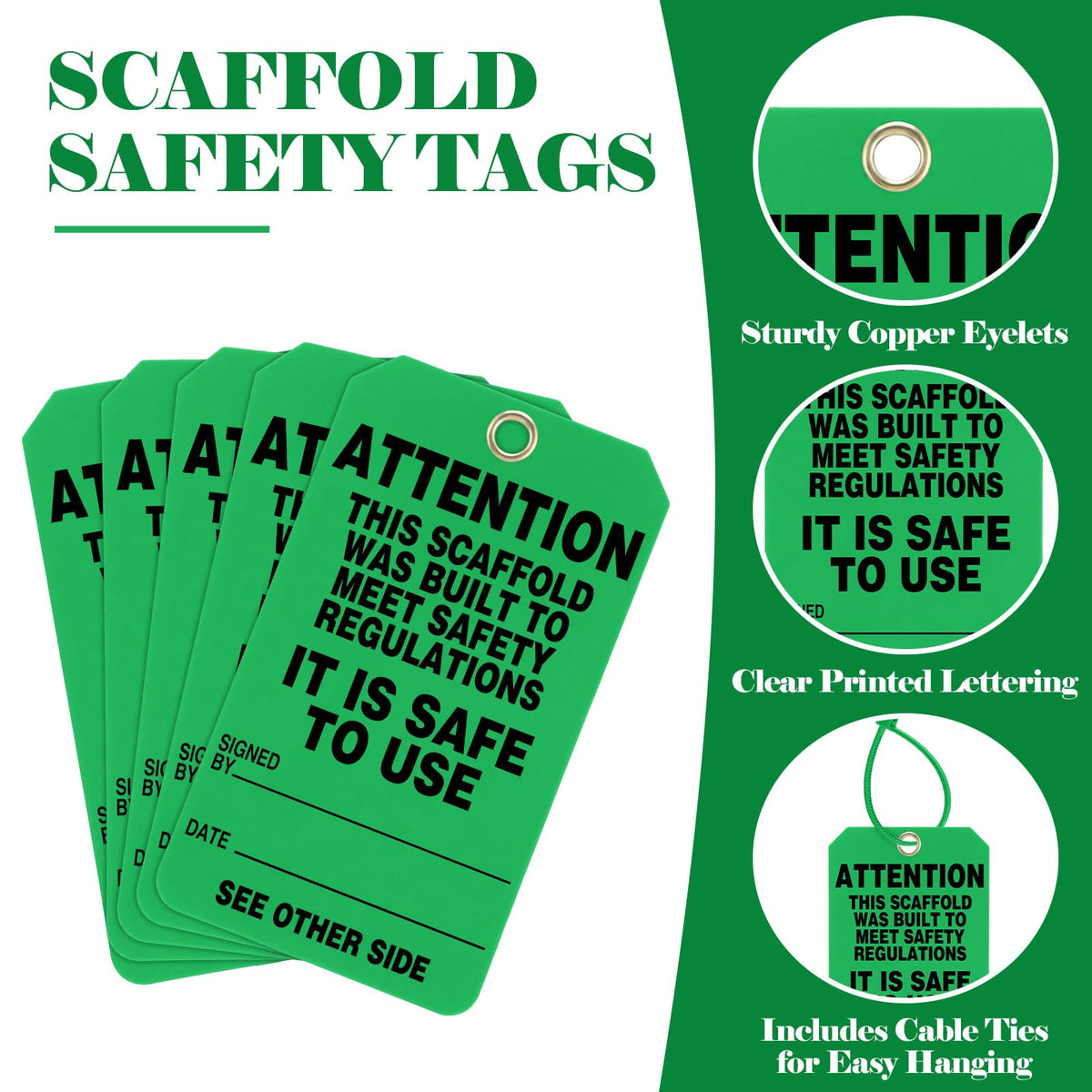 30 Pcs Scaffold Status Tag, 5.75'' x 3.25'' x 0.01'' Attention