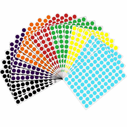 1470 Pack Color Coding Circle Dots Stickers: 21 Sheets, 3/4 Inch Round, 19MM, 7 Assorted Colors, Green, Red, Yellow, Blue, Orange, Purple, Black