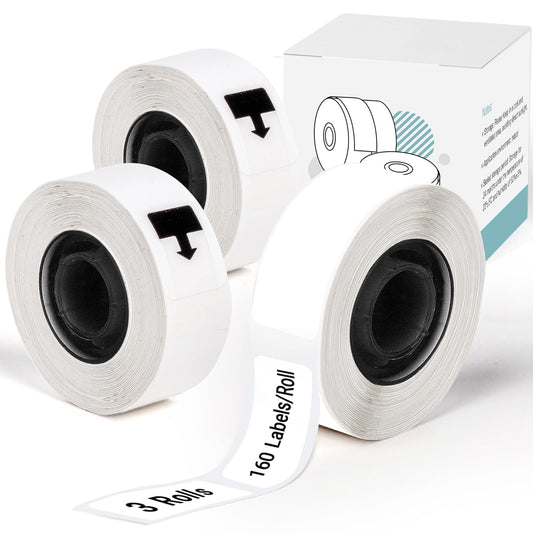 Odaro D30 Q30 Q30S Q31 Thermal Label Tape, White Label Maker Tape for School, Home, Office, Small Business, 3 Rolls 160 Labels/Roll, 12x40mm (3/8" X 1 1/2") 12mm x 40mm