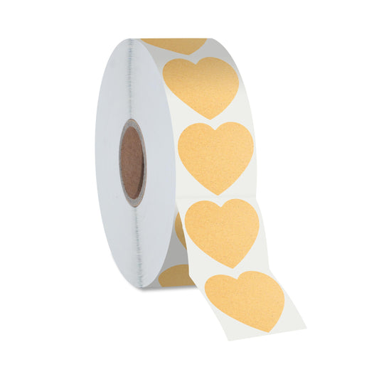 500 Heart Shaped Kraft Stickers, Natural Brown Round Blank Labels with Permanent Adhesive Color Code Kraft Stickers with Perforation Line for Crafts, Organizing, Personal and Business Use (Each 1") Kraft Original Colour 1"