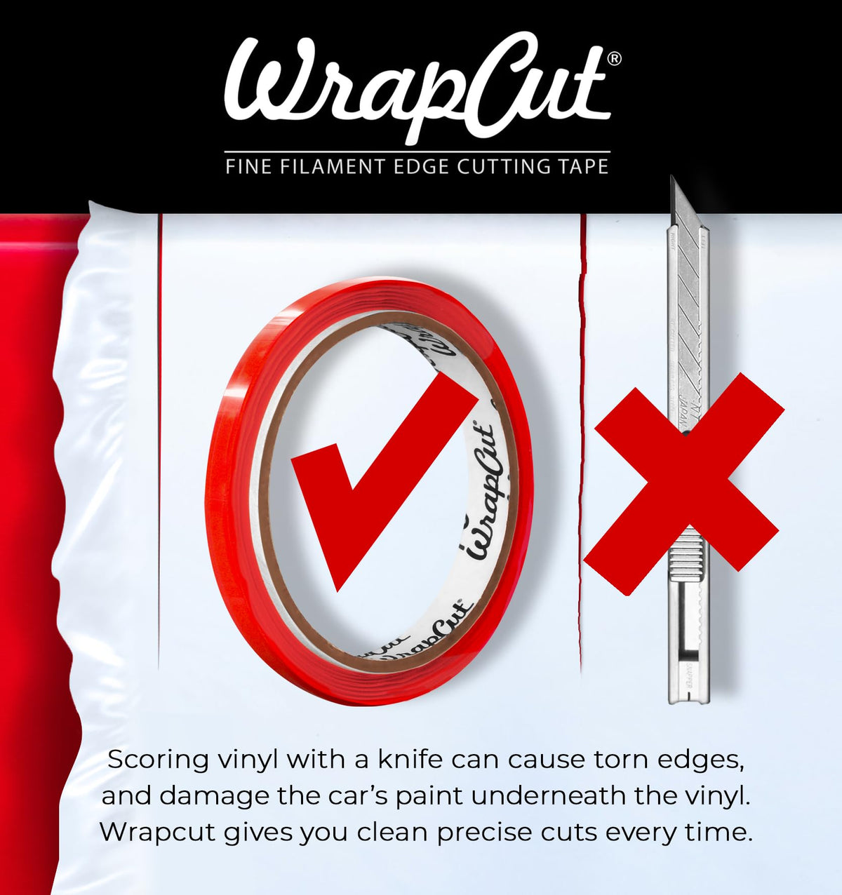 VViViD Wrap Cut 32ft (10M) Vinyl Wrap Edge Cutting Detailer Tape (3 Rolls + Squeegee) 3 rolls + Squeegee
