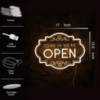 Open Neon Sign 17"x12.6", USB Powered LED Light for Store Decor door-white