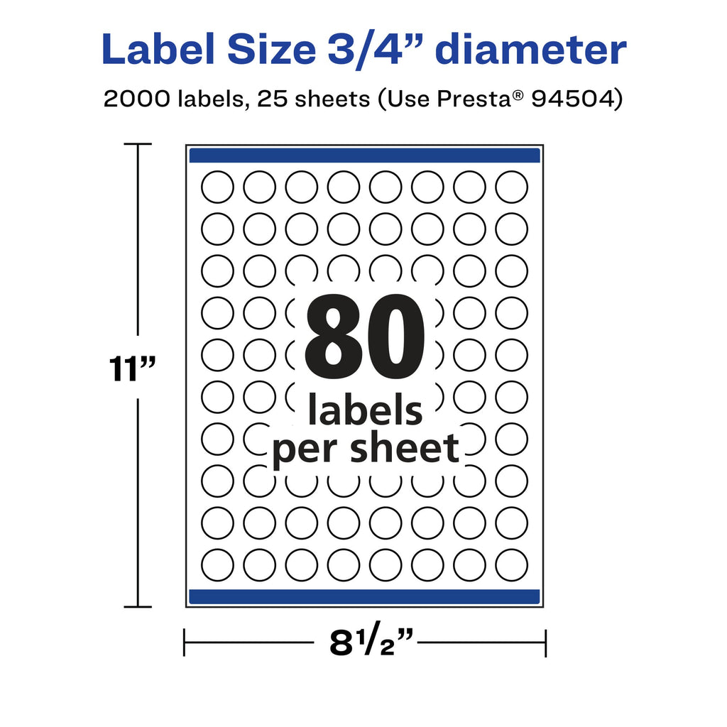 Avery Matte White Removable Round Labels, Sure Feed Technology, Print-to-The-Edge, 0.75" Diameter, 2,000 Removable Labels, Laser/Inkjet Printable 2,000 labels