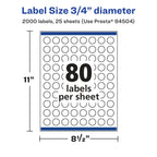 Avery Matte White Removable Round Labels, Sure Feed Technology, Print-to-The-Edge, 0.75" Diameter, 2,000 Removable Labels, Laser/Inkjet Printable 2,000 labels