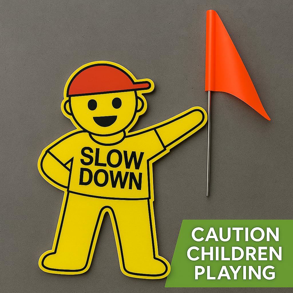 Kids Slow Down Sign with Flag for Yard – Caution Children at Play, Kids Playing Slow Down Marker for Neighborhood Street Safety (yellow) yellow